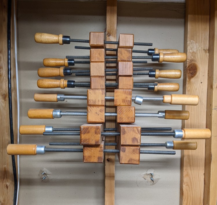 Wood Clamps conveniently stored.