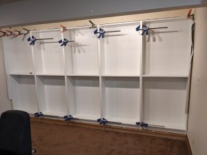 4) Shelves in place and clamped to tighten the gaps