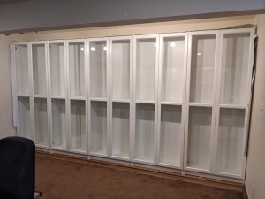 6) Shelves and glass doors in place!